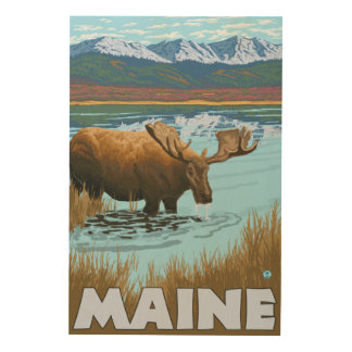 MaineMoose Drinking in Lake Wood Wall Decor
