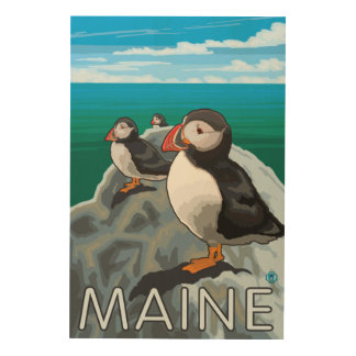 MainePuffins Scene Wood Wall Art