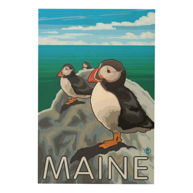 MainePuffins Scene Wood Wall Art (Front)