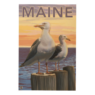 MaineSea Gulls Scene Wood Wall Art