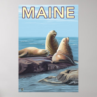 MaineSea Lions Scene Poster