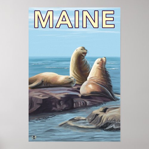 MaineSea Lions Scene Poster