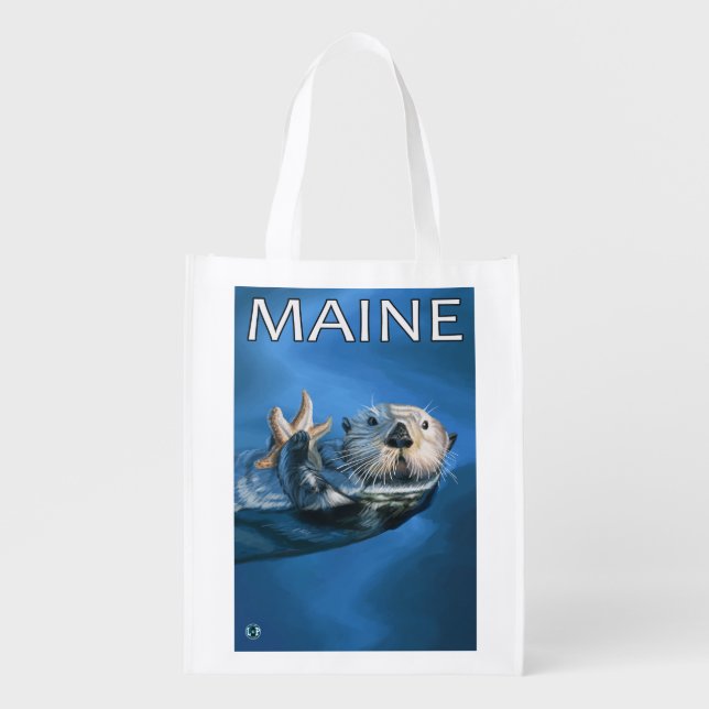 MaineSea Otter Scene Reusable Grocery Bag (Front)