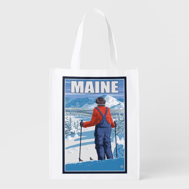 MaineSkier Admiring View Reusable Grocery Bag (Front)