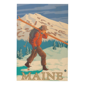 MaineSkier Carrying Skis Wood Wall Art