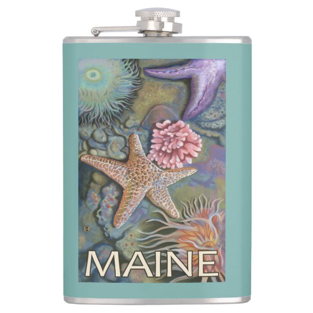 MaineTidepool Scene Hip Flask (Front)