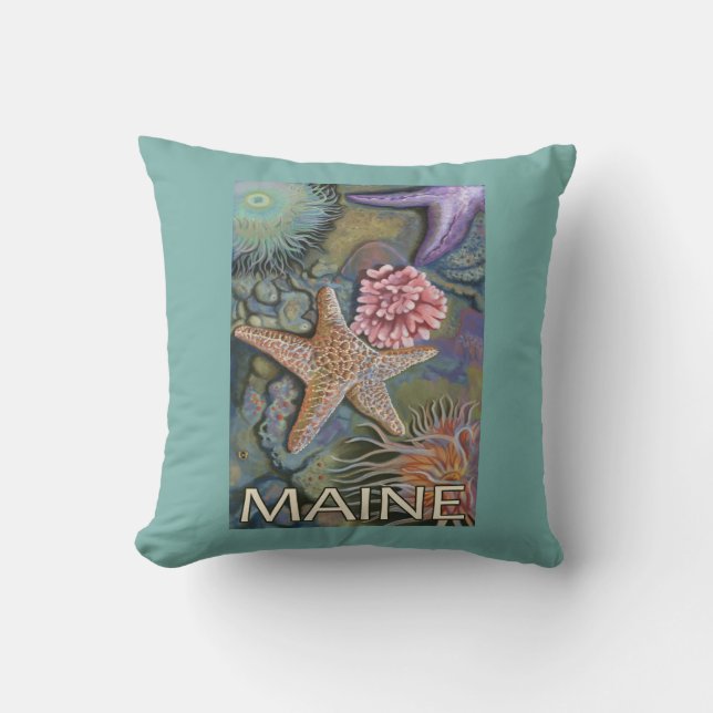 MaineTidepool Scene Throw Pillow (Front)