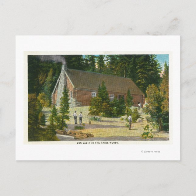 MaineView of a Log Cabin in the Maine Woods Postcard (Front)