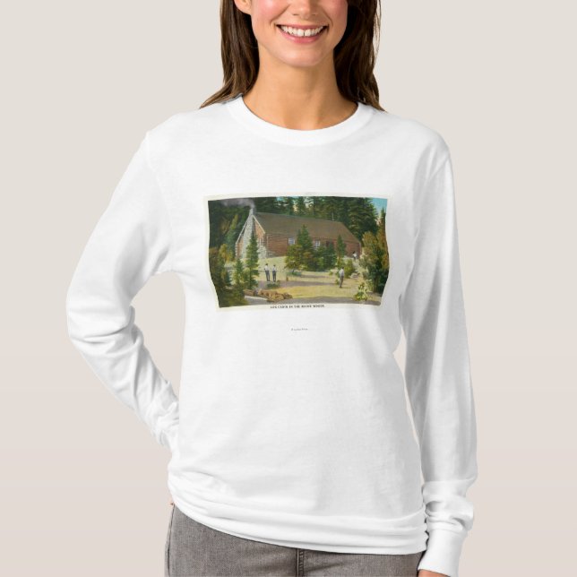 MaineView of a Log Cabin in the Maine Woods T-Shirt (Front)