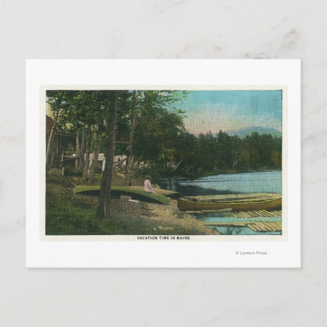 MaineView of a Woman on a Canoe by the Shore Postcard (Front)