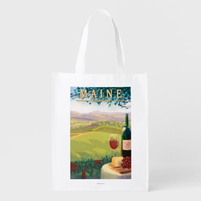MaineWine Country Scene Reusable Grocery Bag (Front)