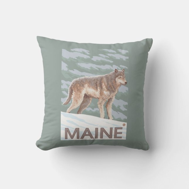 MaineWolf Scene Throw Pillow (Front)