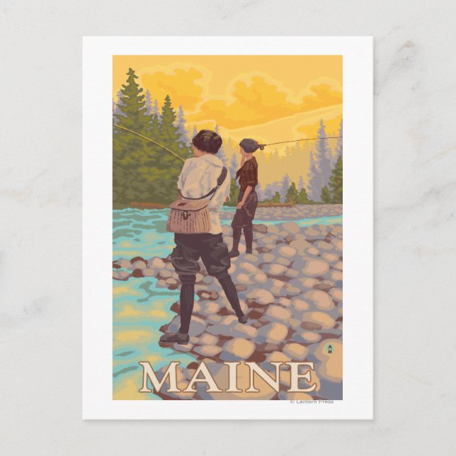 MaineWomen Fly Fishing Scene Postcard (Front)