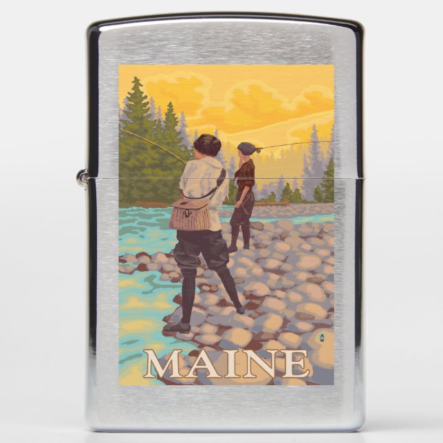 MaineWomen Fly Fishing Scene Zippo Lighter (Front)