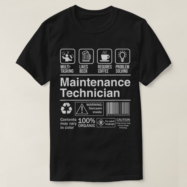 Maintenance Technician Funny Description Label T-Shirt (Design Front)