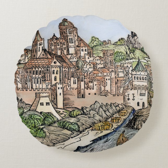 Mainz, Germany, 1493 Round Pillow (Front)