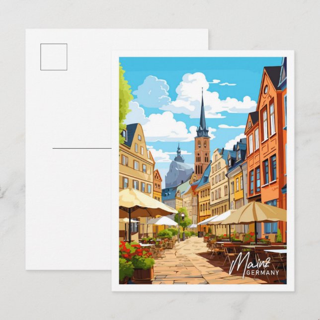 Mainz Germany Travel Vintage illustration Postcard (Front/Back)
