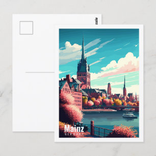 Mainz Germany vintage travel place illustration Postcard