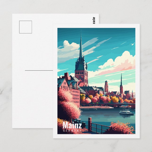 Mainz Germany vintage travel place illustration Postcard (Front/Back)