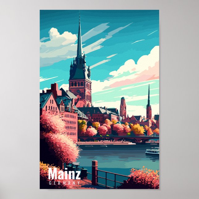 Mainz Germany vintage travel place illustration Poster (Front)