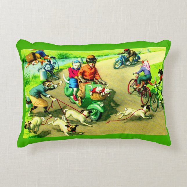 Mainzer cats on motorcycles and bikes accent pillow (Front)