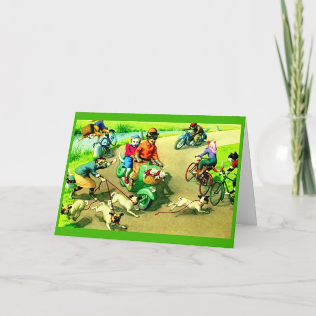 Mainzer cats on motorcycles and bikes card (Front)