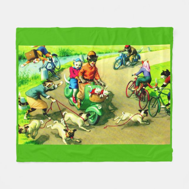 Mainzer cats on motorcycles and bikes fleece blanket (Front (Horizontal))