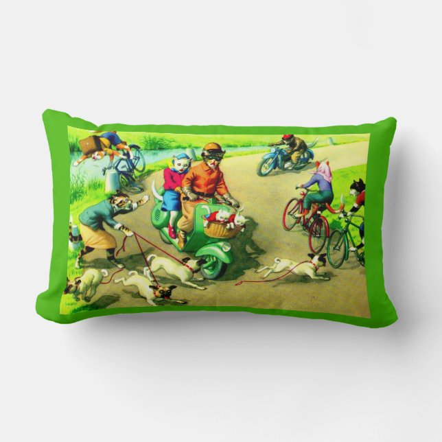 Mainzer cats on motorcycles and bikes lumbar pillow (Front)