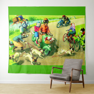 Mainzer cats on motorcycles and bikes tapestry