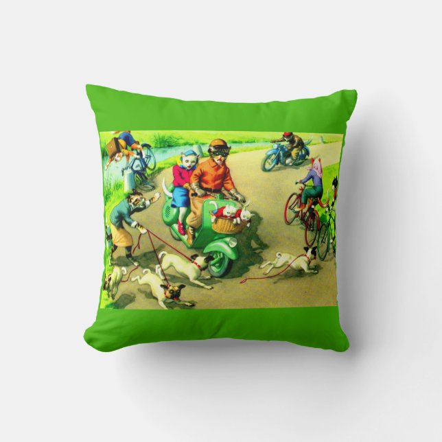 Mainzer cats on motorcycles and bikes throw pillow (Front)