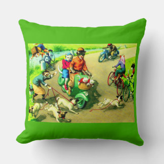 Mainzer cats on motorcycles and bikes throw pillow