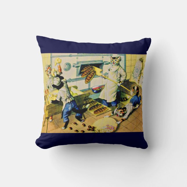 Mainzer chaotic bakery cats print throw pillow (Front)