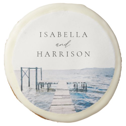 MAIRI Lake Pier Destination Watercolor Wedding Sugar Cookie