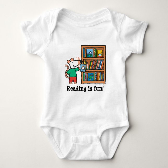 Maisy and a Bookshelf of Books Baby Bodysuit (Front)