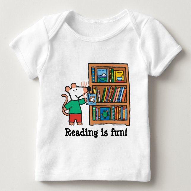 Maisy and a Bookshelf of Books Baby T-Shirt (Front)