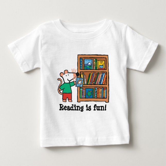 Maisy and a Bookshelf of Books Baby T-Shirt (Front)