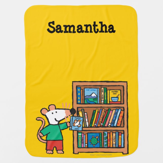 Maisy and a Bookshelf of Books Swaddle Blanket (Front)