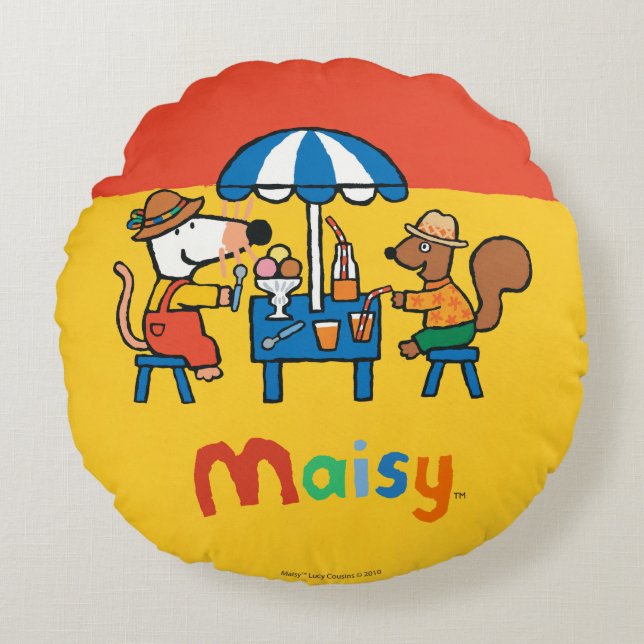 Maisy and Cyril Snacktime at the Beach Round Pillow (Front)
