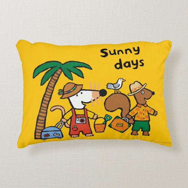 Maisy and Cyril with Palm Tree at the Beach Accent Pillow (Front)