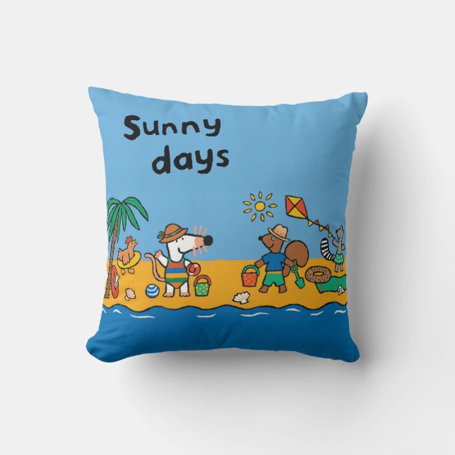 Maisy and Friends at the Beach Throw Pillow (Front)