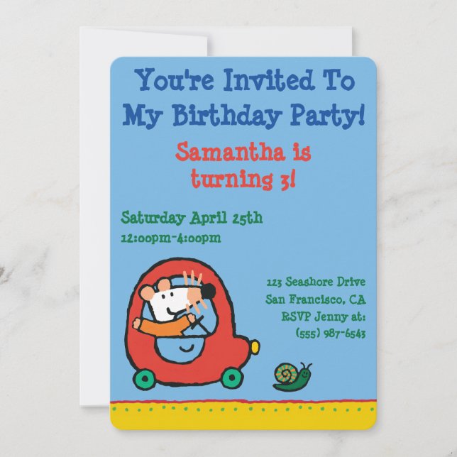 Maisy Drives a Cute Red Car Invitation (Front)