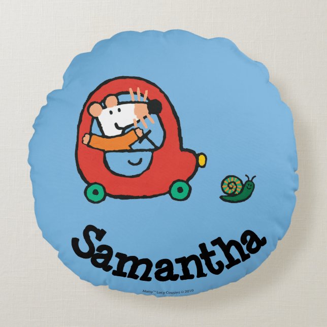 Maisy Drives a Cute Red Car Round Pillow (Front)