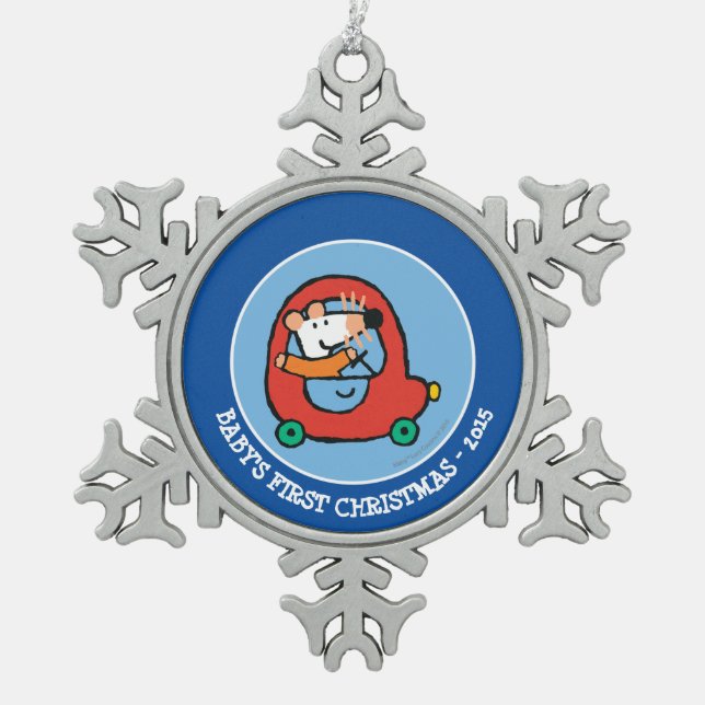 Maisy Drives a Cute Red Car Snowflake Pewter Christmas Ornament (Front)