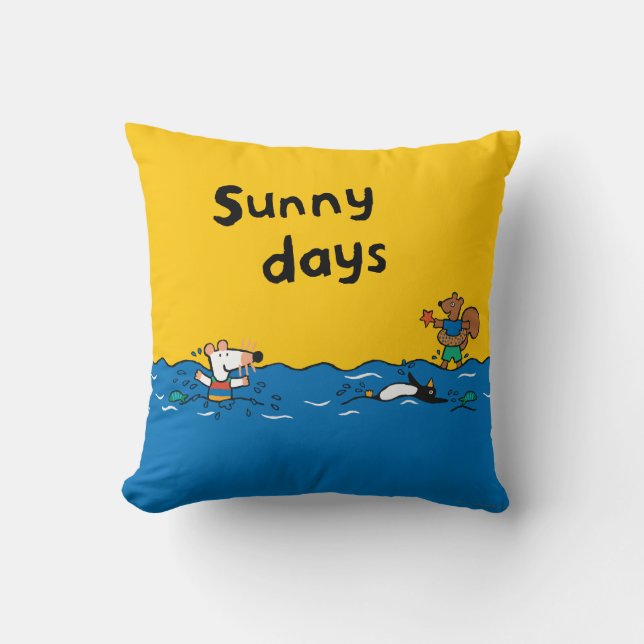 Maisy Goes Swimming at the Beach Throw Pillow (Front)