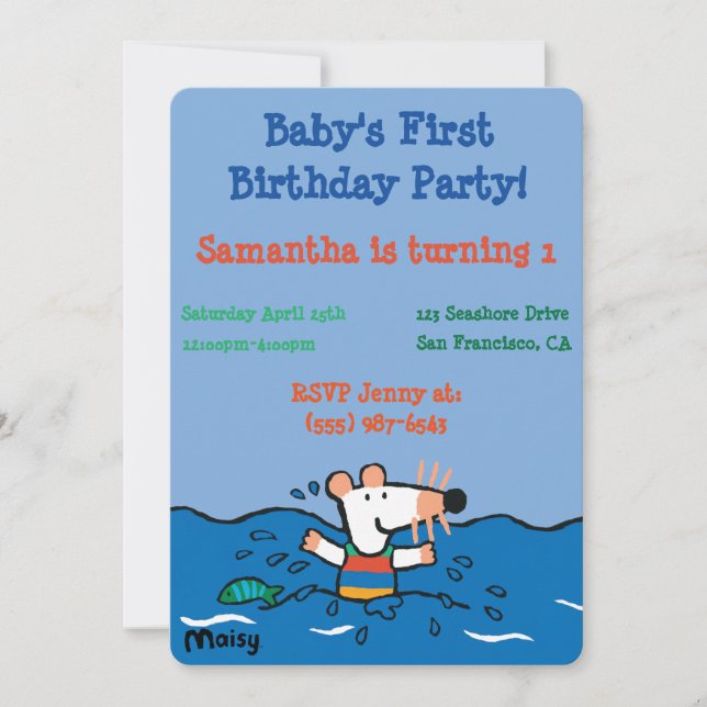 Maisy Goes Swimming Birthday Invitation (Front)