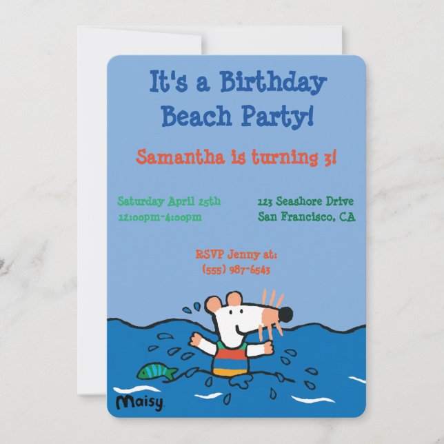 Maisy Goes Swimming Birthday Invitation (Front)