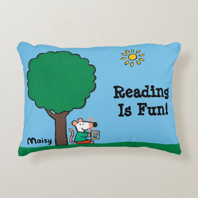 Maisy Reads Her Library Book Outside Accent Pillow (Front)