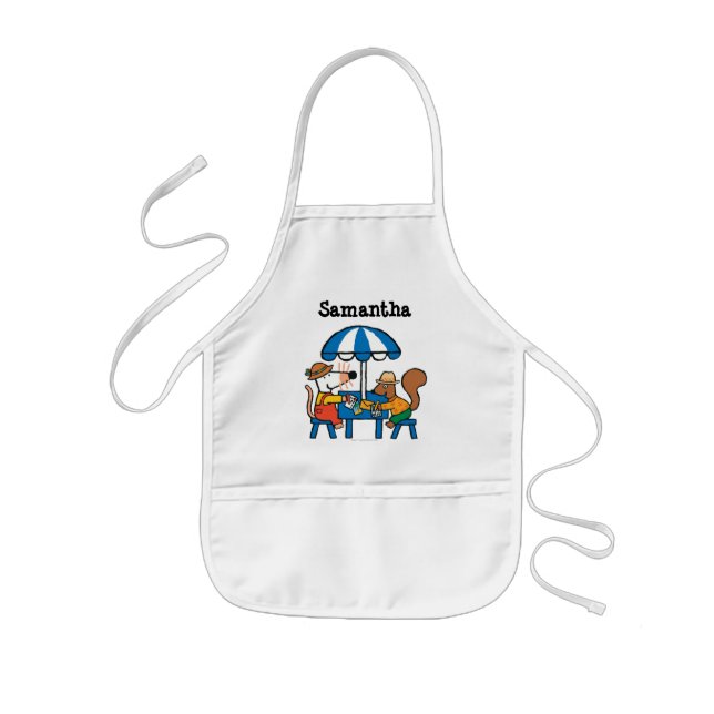 Maisy Writes Postcards under Blue Umbrella Kids' Apron (Front)