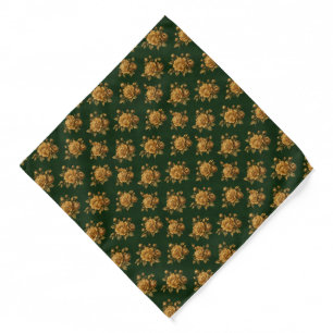 Maize Gold Peony on Deep Forest Green Floral Bandana
