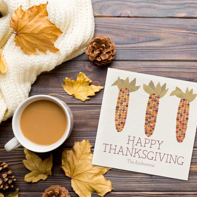 Maize or Indian Corn Happy Thanksgiving Napkins (Creator Uploaded)